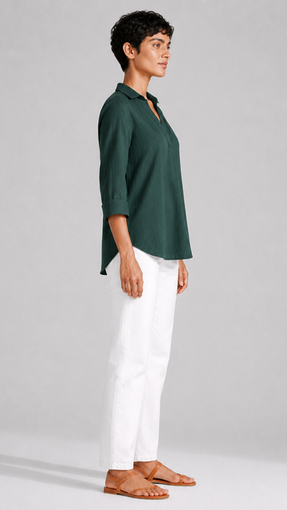 GREEN FRONT PLEATED COTTON TOP