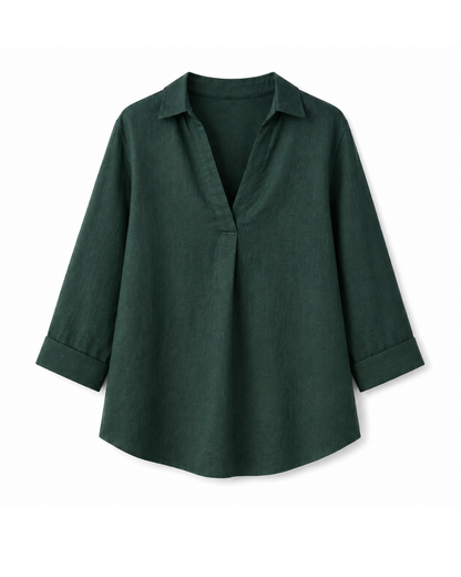 GREEN FRONT PLEATED COTTON TOP
