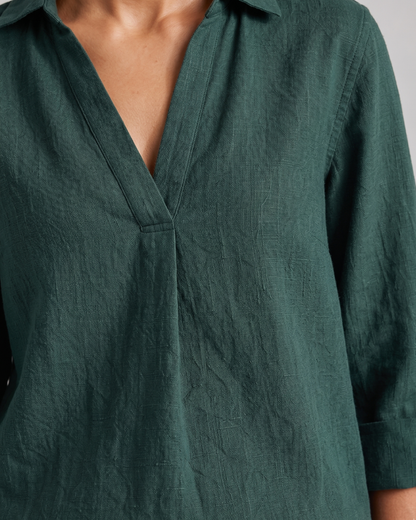 GREEN FRONT PLEATED COTTON TOP