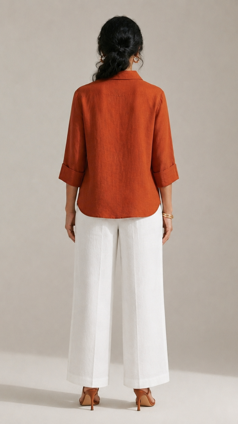RUST FRONT PLEATED COTTON TOP