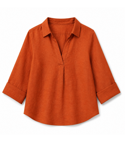RUST FRONT PLEATED COTTON TOP