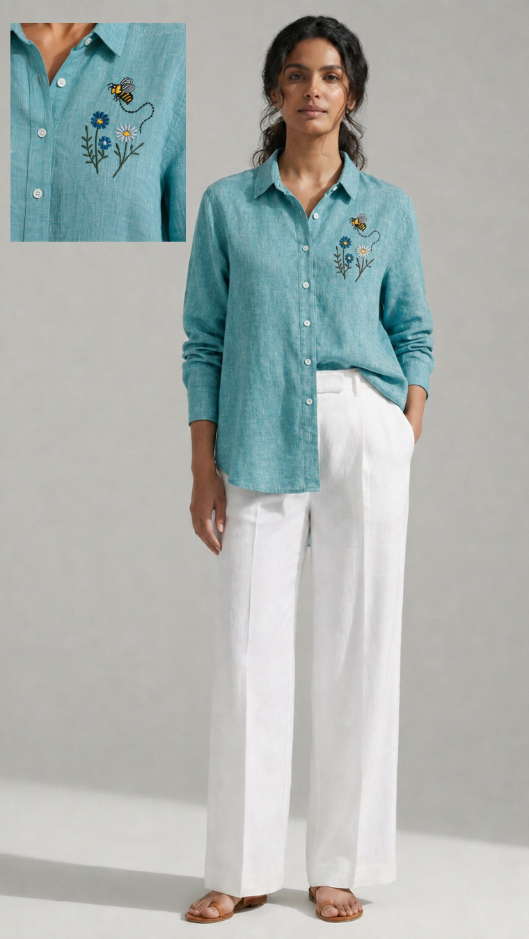 HAPPY BEE EMBROIDERED SHIRT SEA