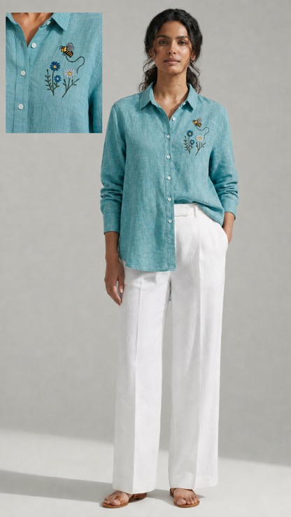 HAPPY BEE EMBROIDERED SHIRT SEA
