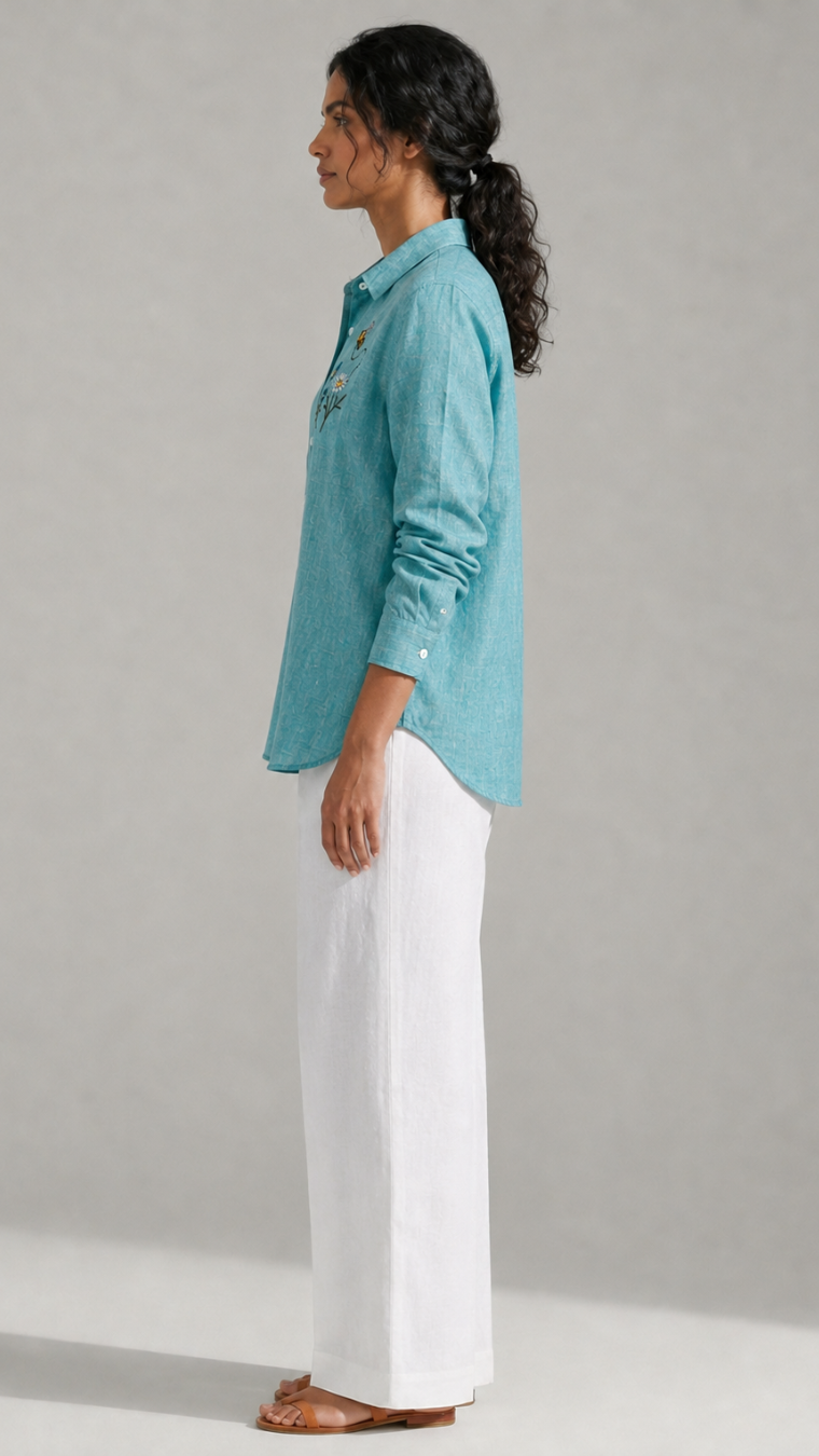 HAPPY BEE EMBROIDERED SHIRT SEA