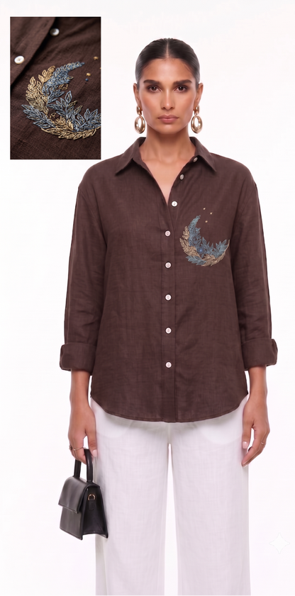 Nightbloom EMBROIDERED SHIRT BROWN