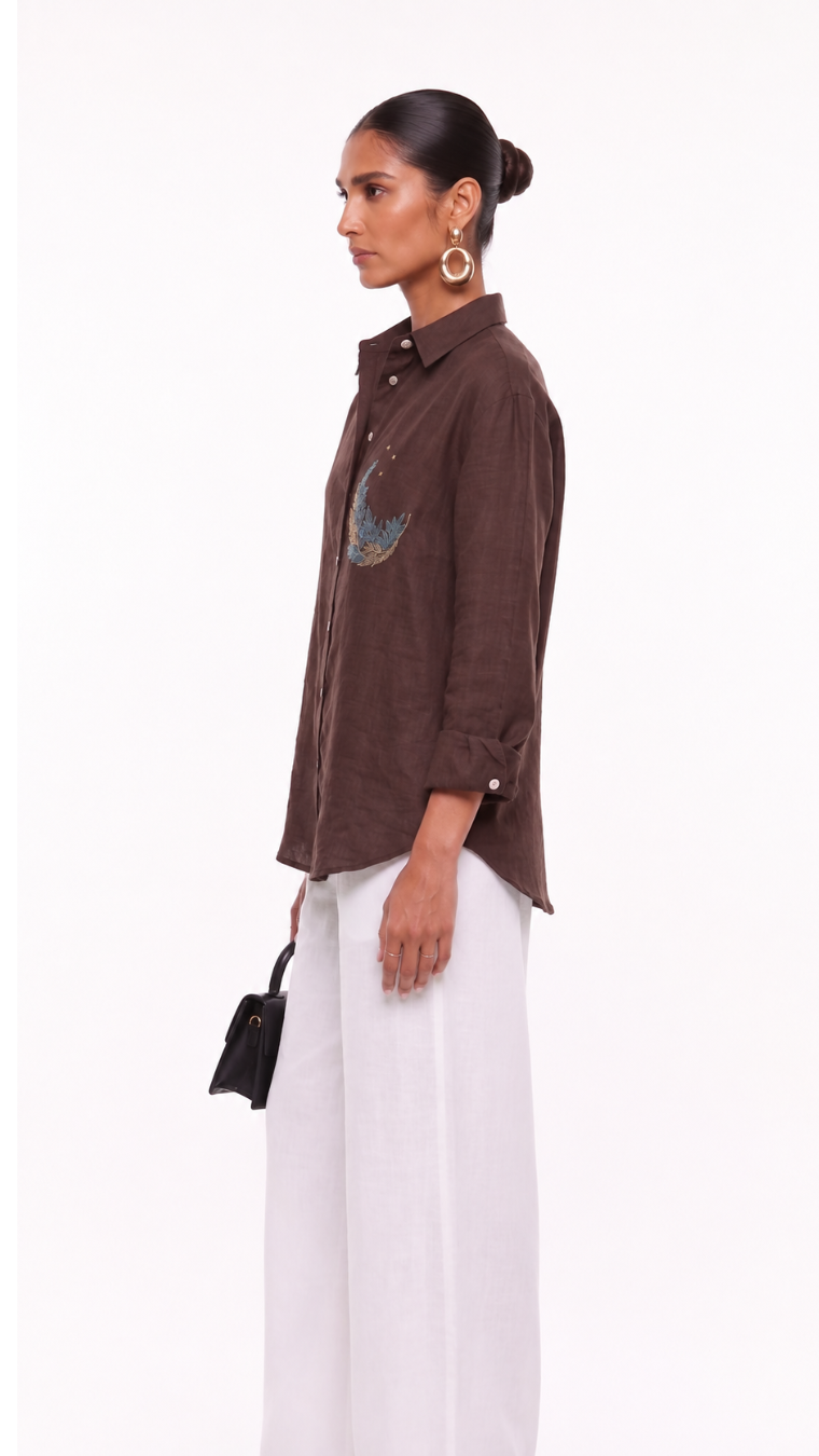 Nightbloom EMBROIDERED SHIRT BROWN