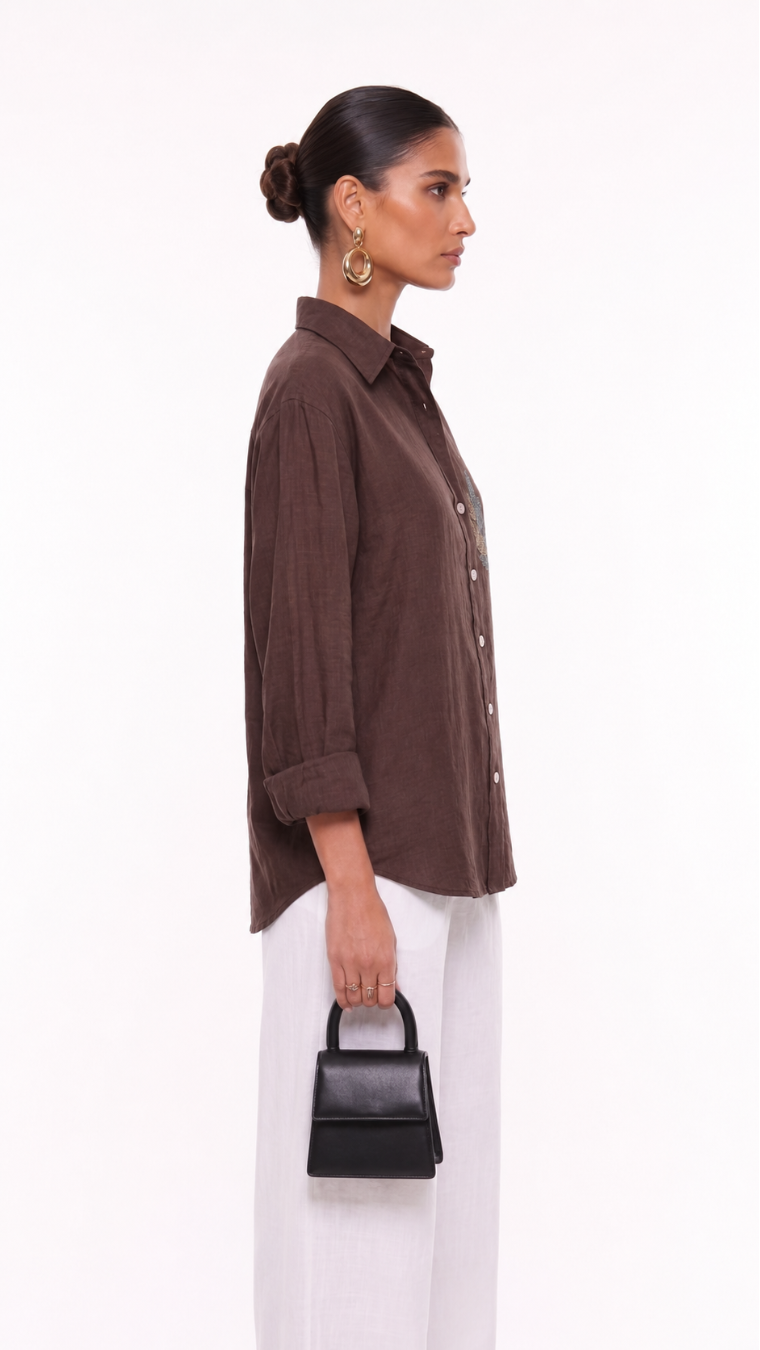 Nightbloom EMBROIDERED SHIRT BROWN