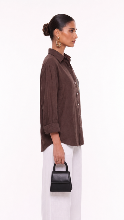 Nightbloom EMBROIDERED SHIRT BROWN