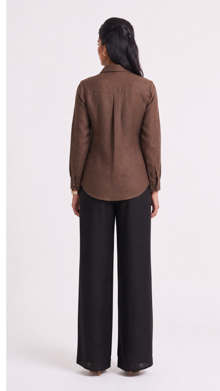 Brown Garden Embroidered Cotton Shirt