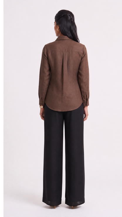 Brown Garden Embroidered Cotton Shirt