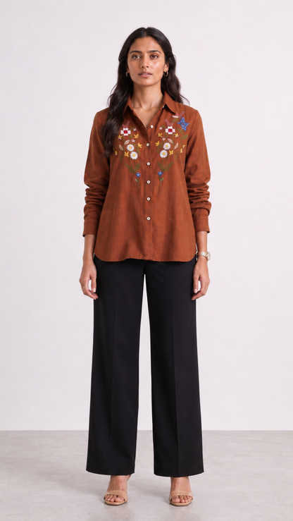 Rust Garden Embroidered Cotton Shirt