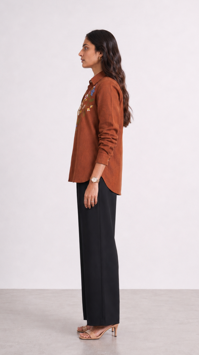 Rust Garden Embroidered Cotton Shirt