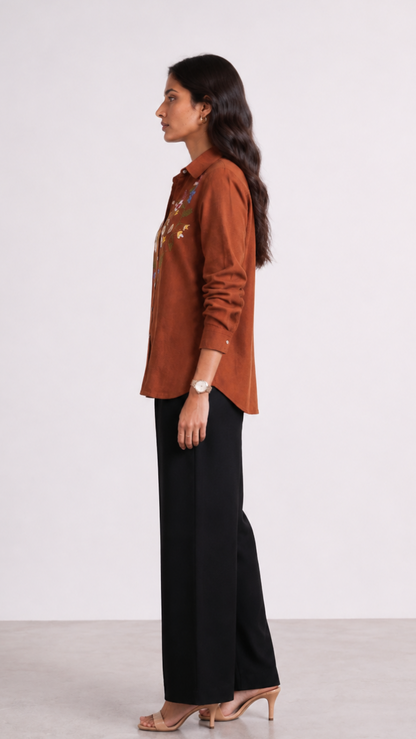 Rust Garden Embroidered Cotton Shirt