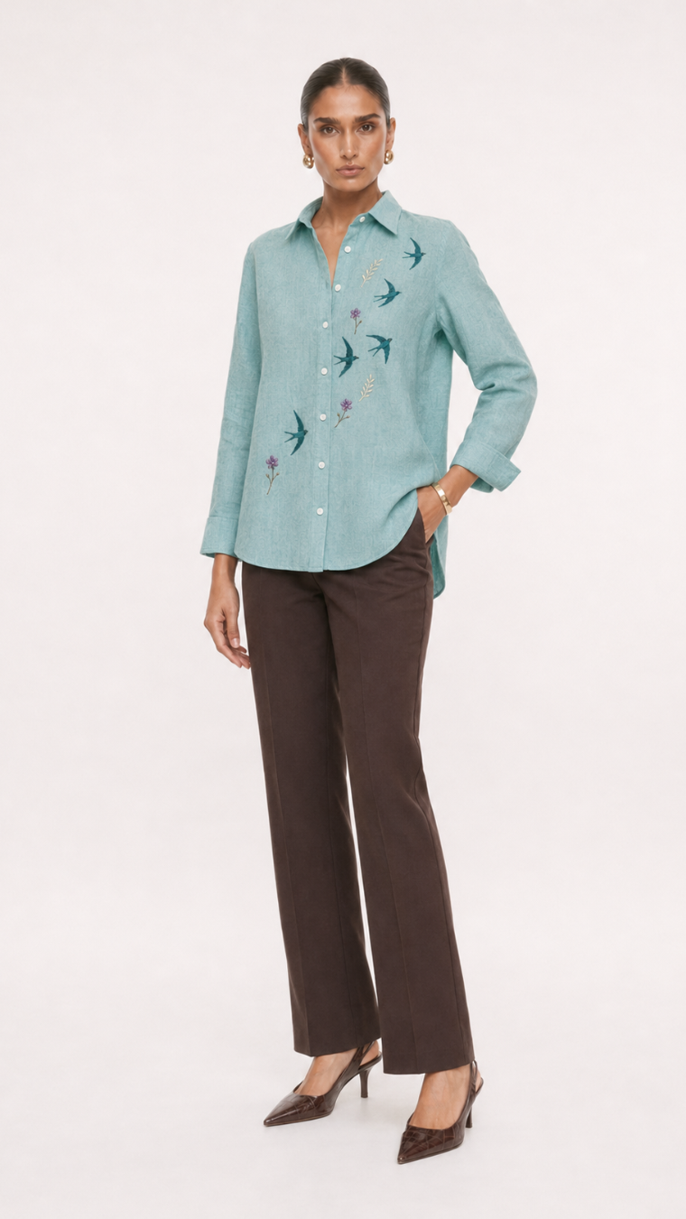Flying Bird Embroidery Shirt