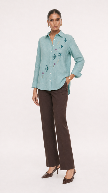 Flying Bird Embroidery Shirt