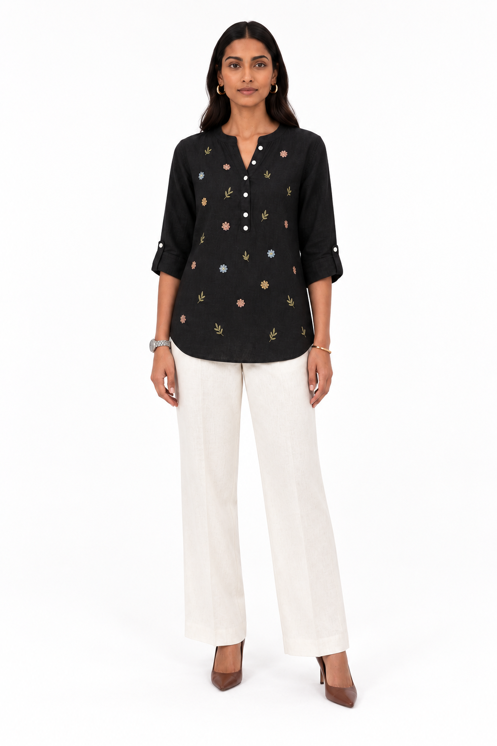 Utsav Embroidered Cotton Top – Black