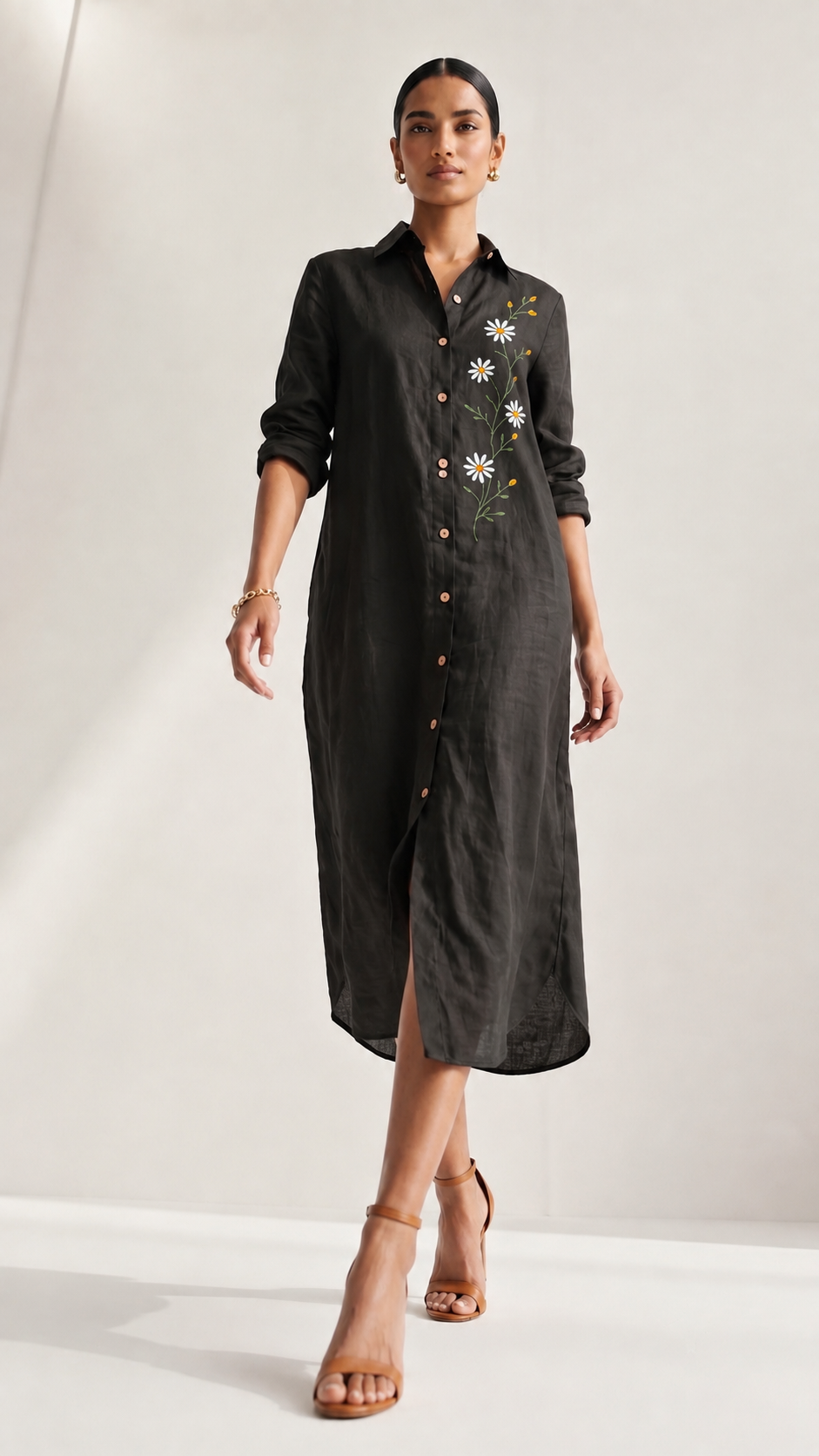 Daisy Bloom Linen Shirt Dress