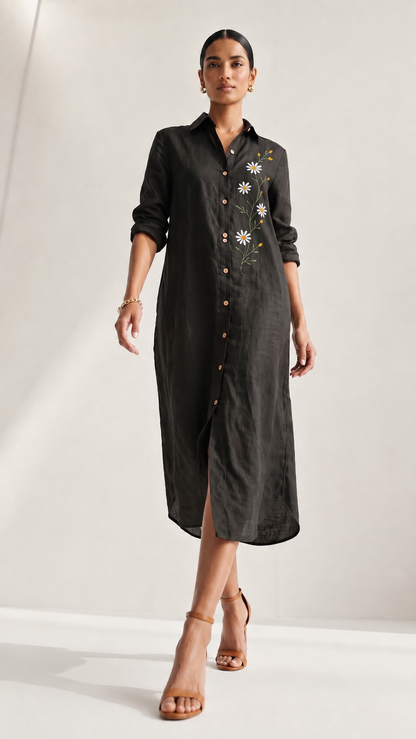 Daisy Bloom Linen Shirt Dress