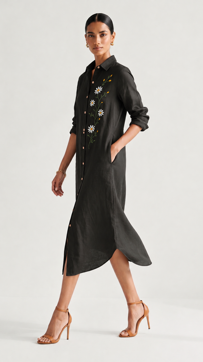 Daisy Bloom Linen Shirt Dress