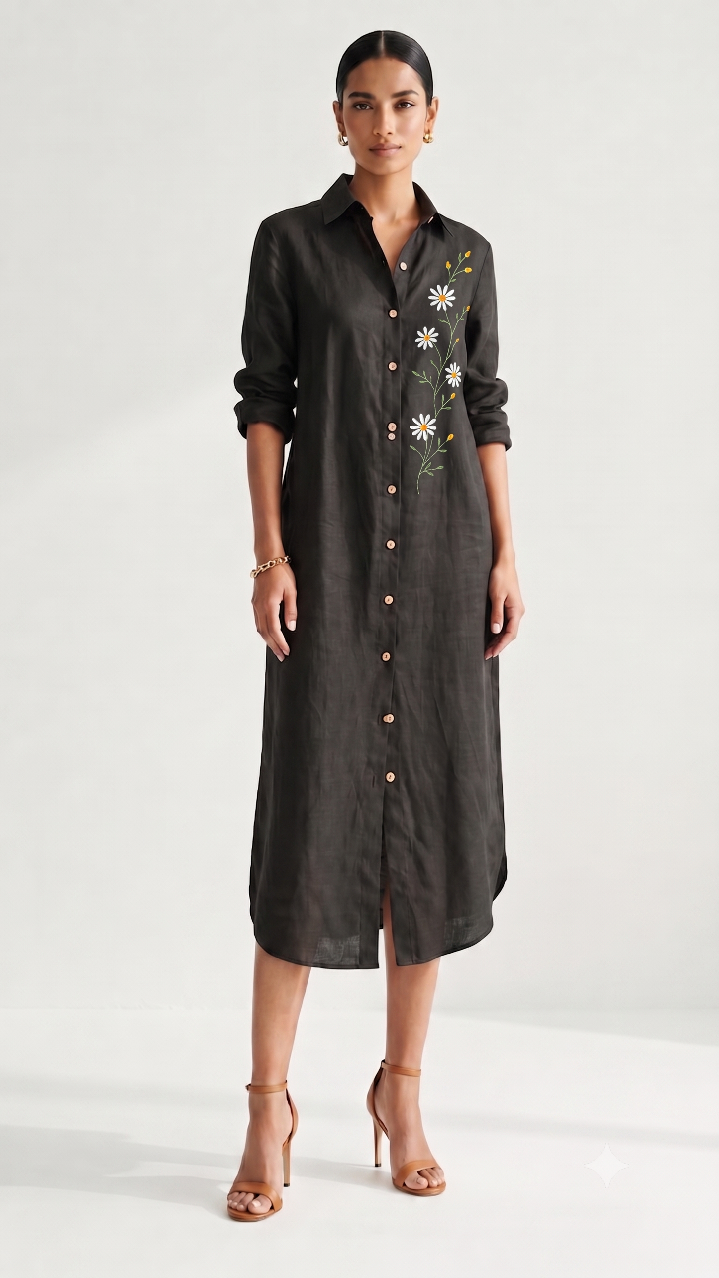 Daisy Bloom Linen Shirt Dress