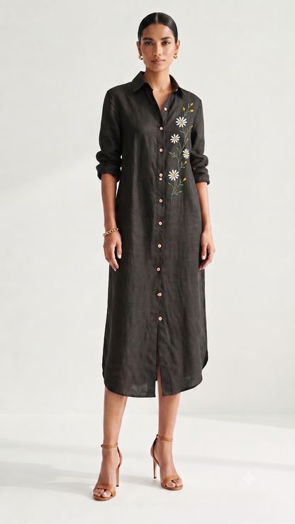 Daisy Bloom Linen Shirt Dress