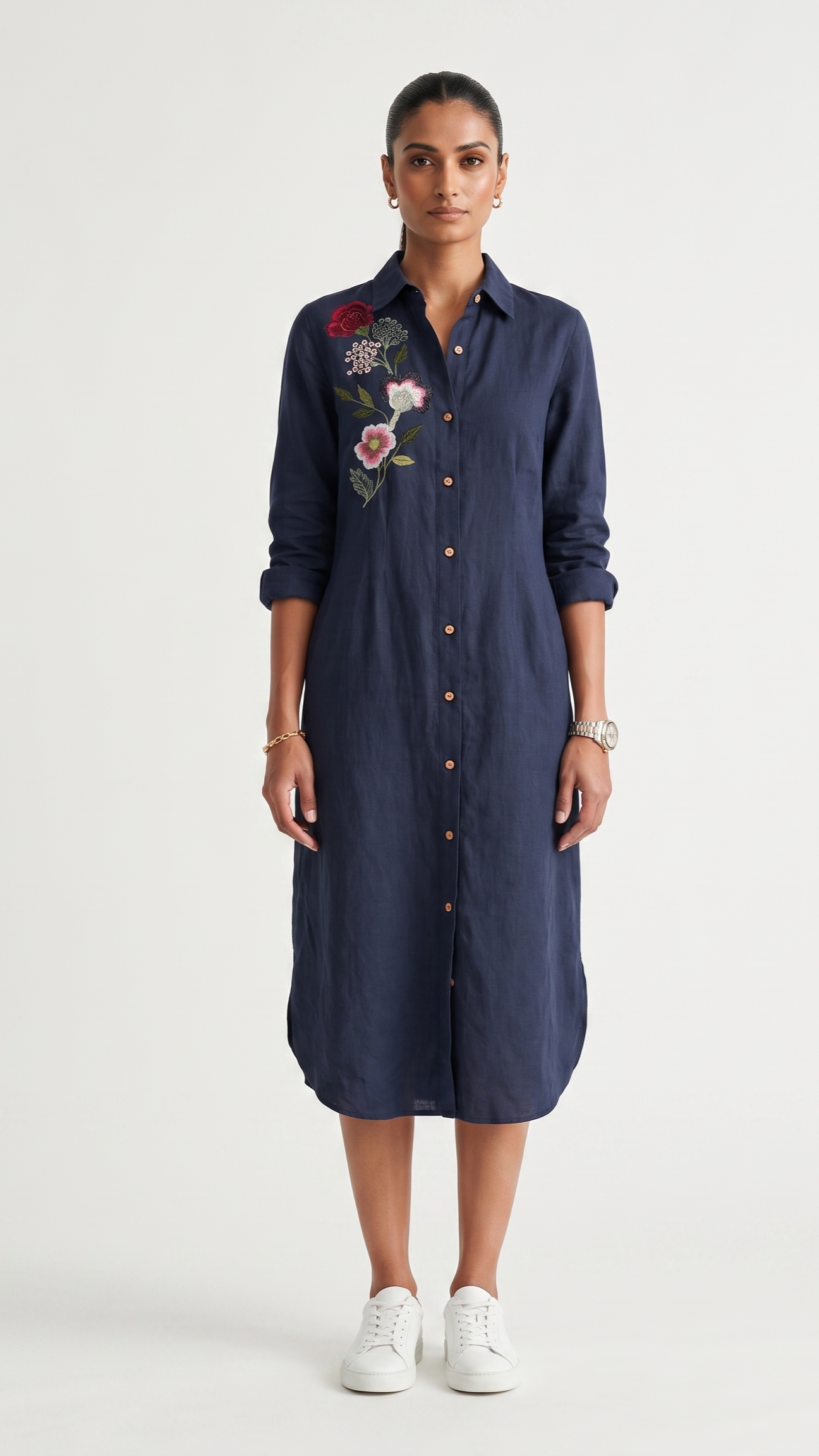 Anaya Embroidered Floral Shirt Dress