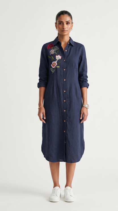 Anaya Embroidered Floral Shirt Dress