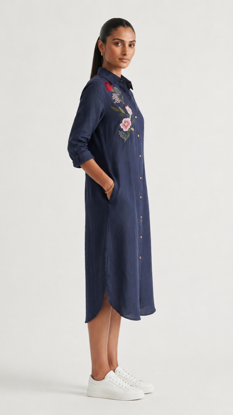 Anaya Embroidered Floral Shirt Dress
