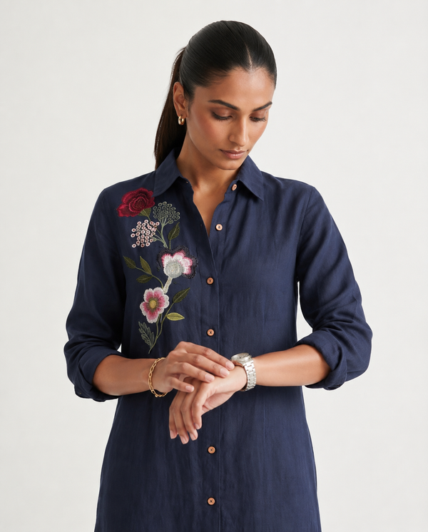 Anaya Embroidered Floral Shirt Dress