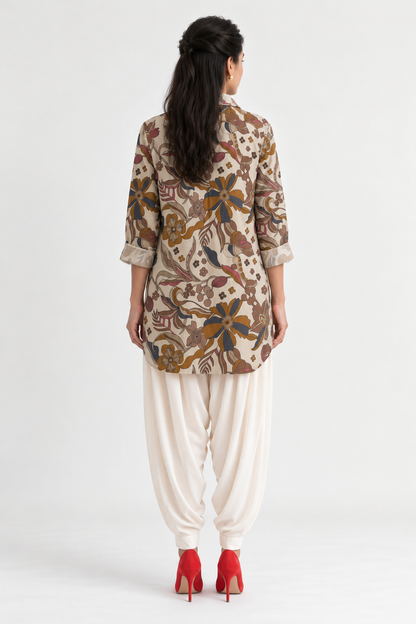 CREAM FLORAL PRINT SHIRT KURTA