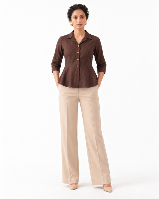 BROWN PEPLUM TOP