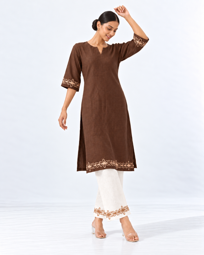 COFFEE BROWN EMBROIDERY CORDSET
