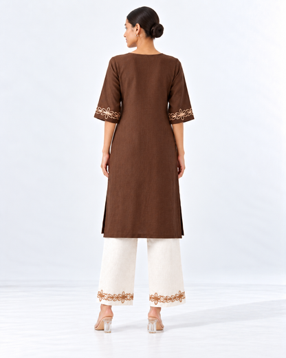 COFFEE BROWN EMBROIDERY CORDSET