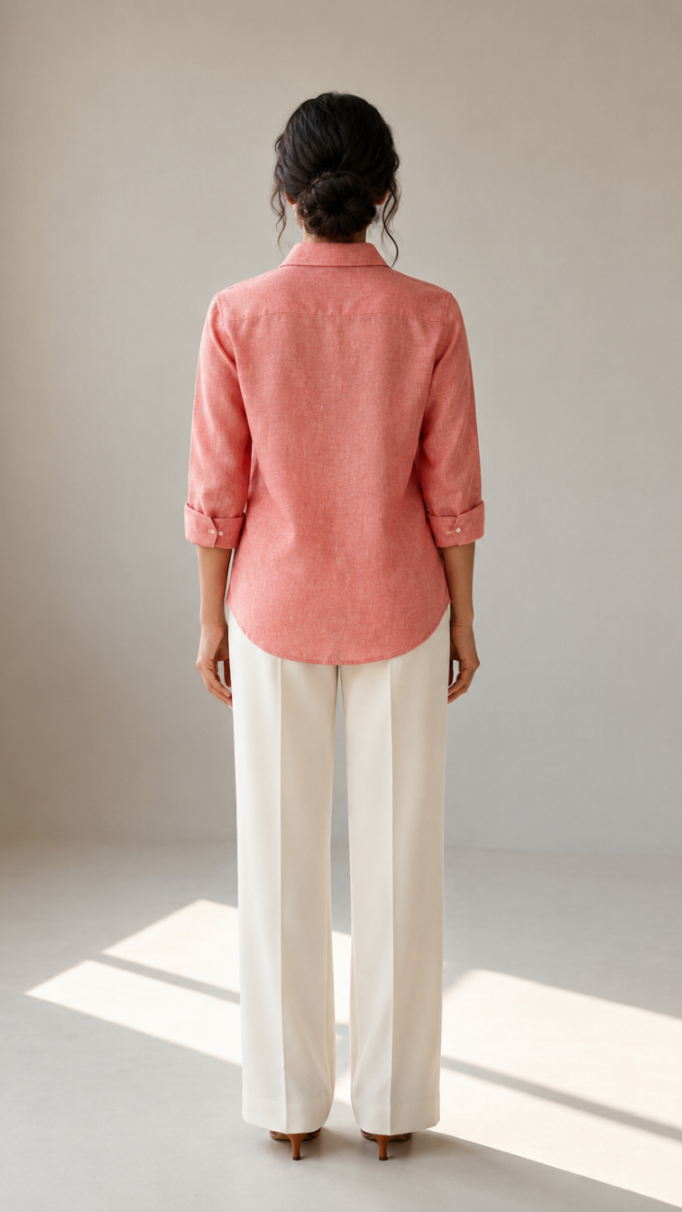 Coral Fern cotton linen slub embroidered shirt – back view