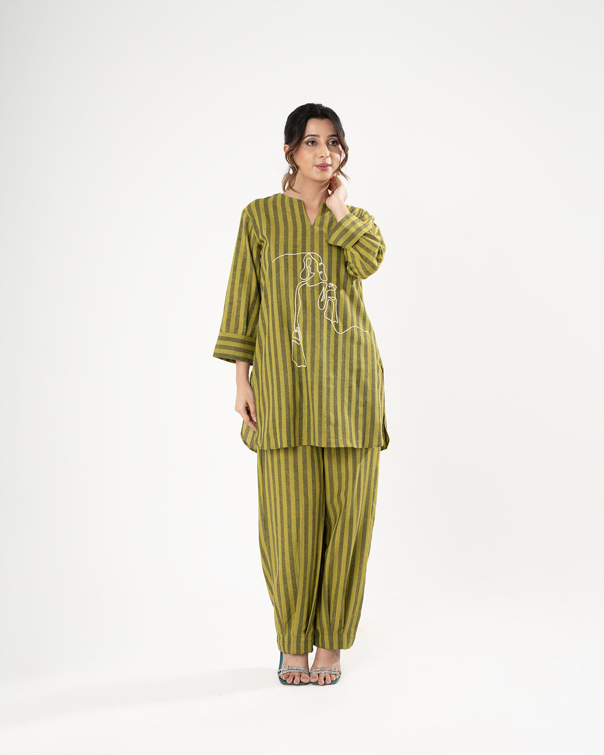 Olive Serenity Lines Co-ord Set