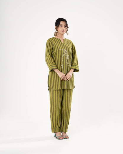 Olive Serenity Lines Co-ord Set