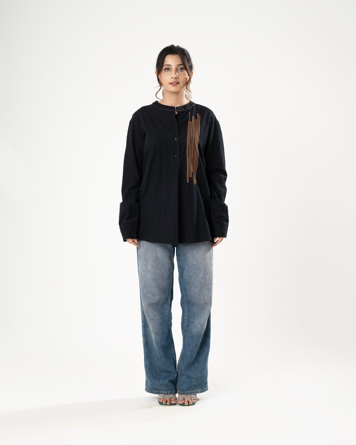 Black Gold Cascade Embroidered Shirt