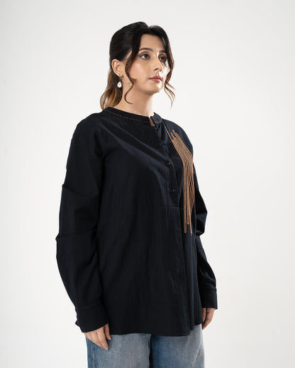 Black Gold Cascade Embroidered Shirt