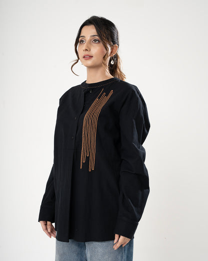 Black Gold Cascade Embroidered Shirt