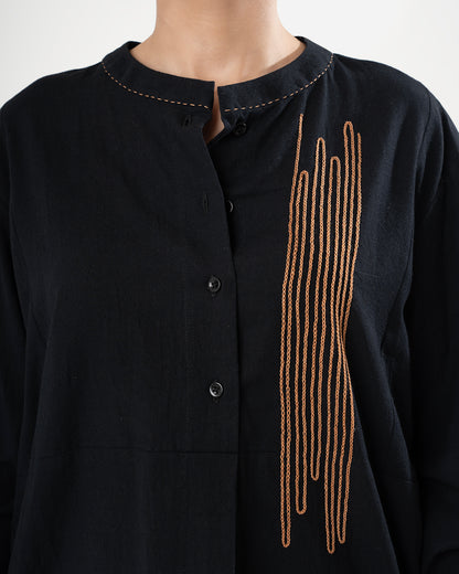 Black Gold Cascade Embroidered Shirt