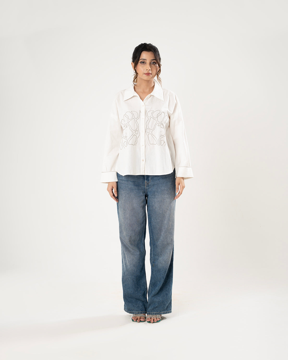White Silver Swirl Embroidered Shirt