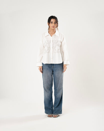 White Silver Swirl Embroidered Shirt