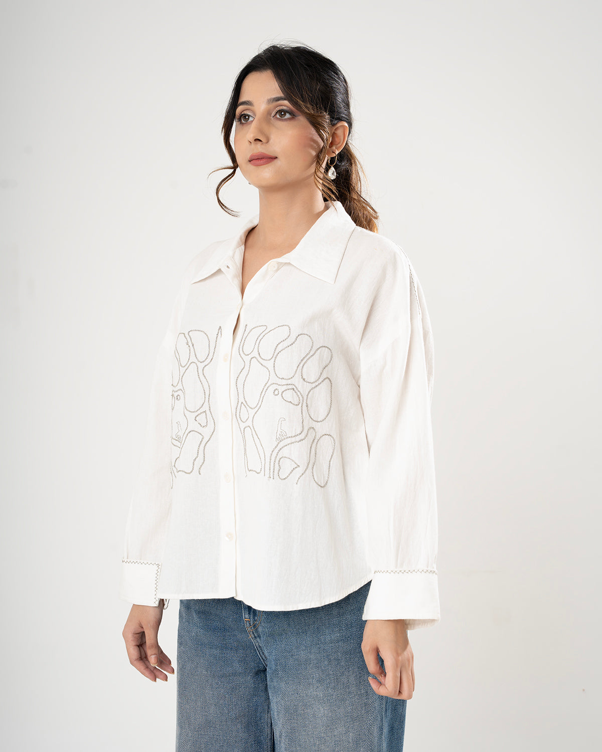 White Silver Swirl Embroidered Shirt