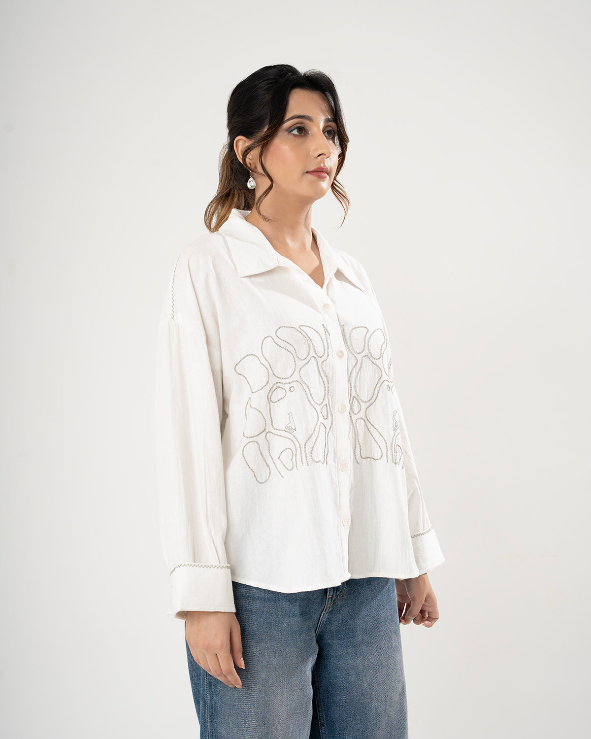 White Silver Swirl Embroidered Shirt