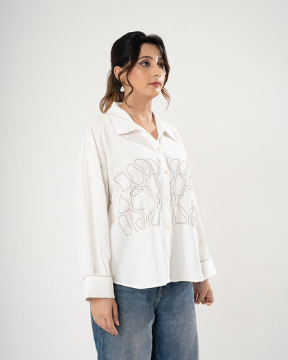 White Silver Swirl Embroidered Shirt