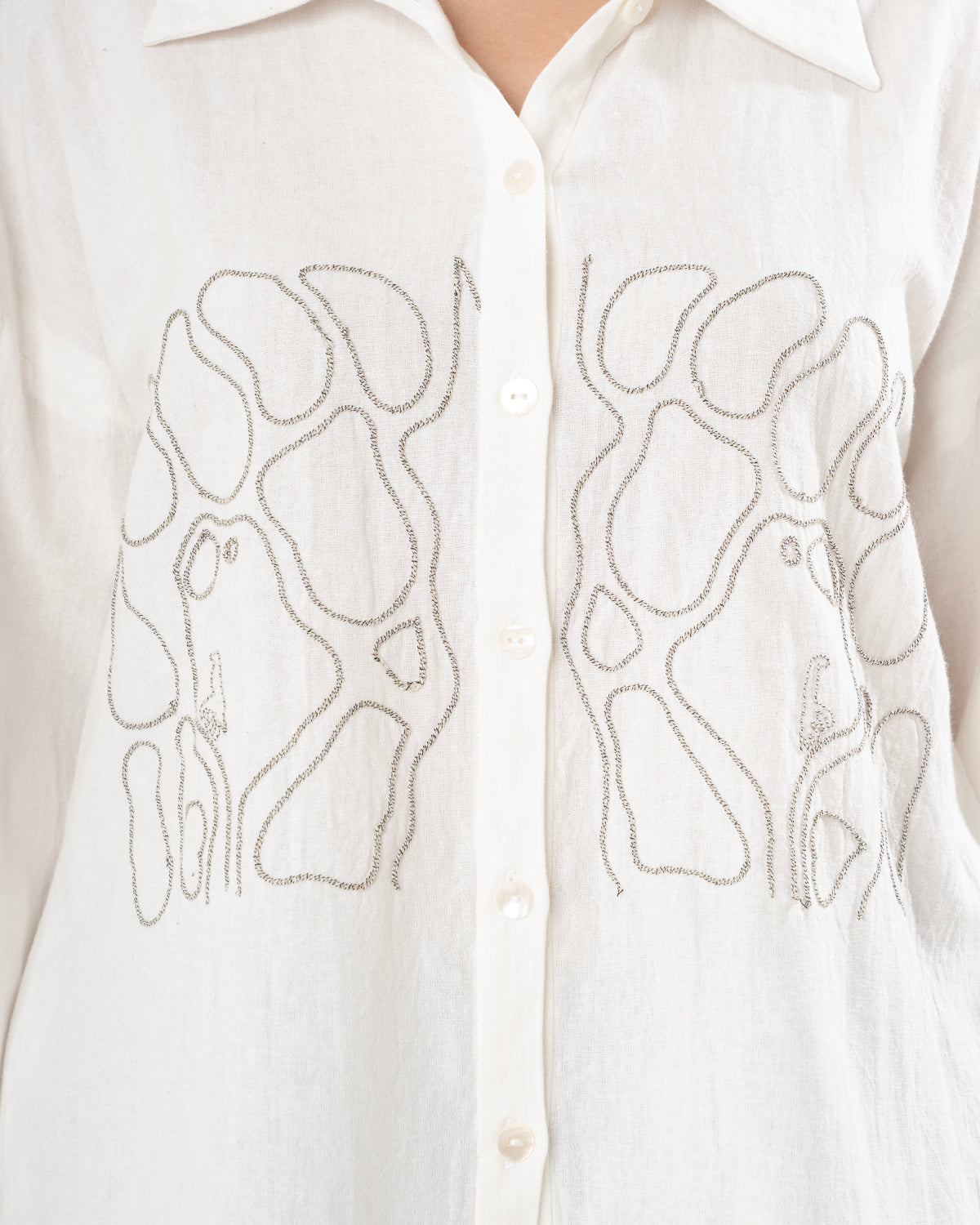 White Silver Swirl Embroidered Shirt