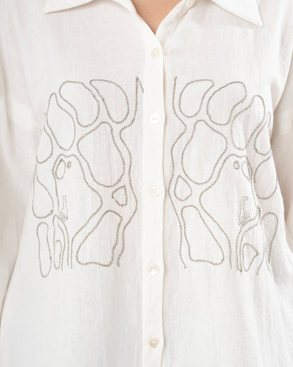 White Silver Swirl Embroidered Shirt