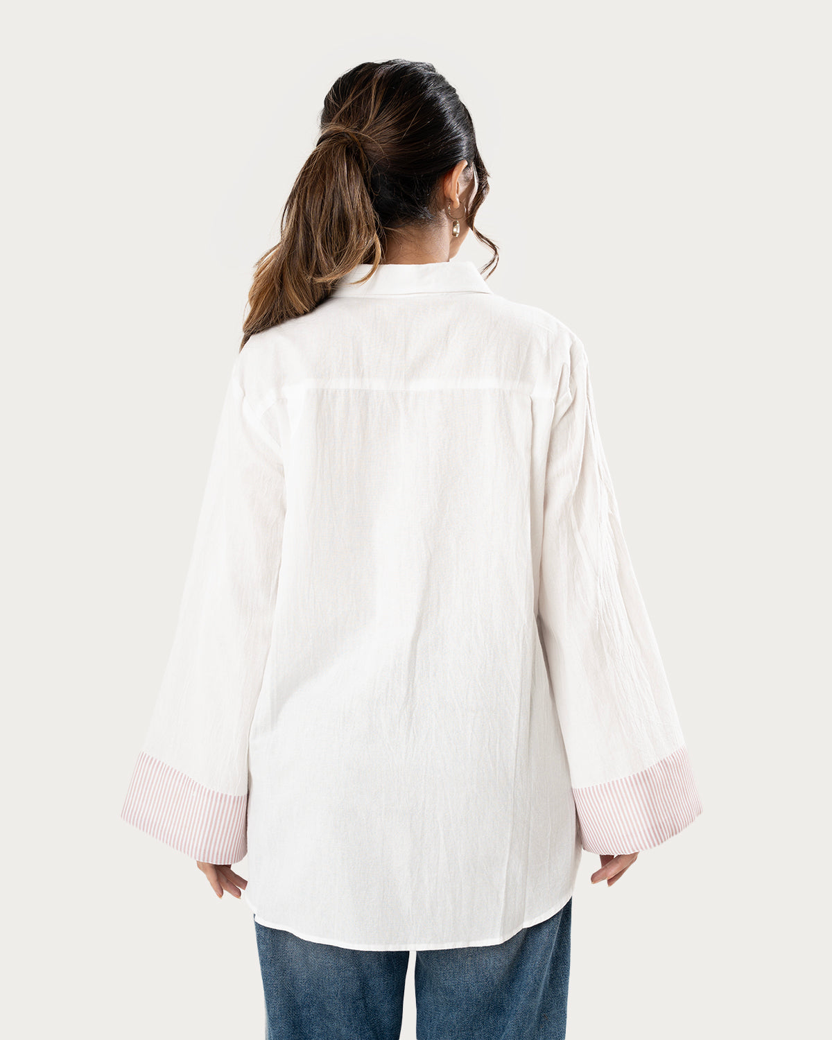 White Pink Stripe Color Block Shirt