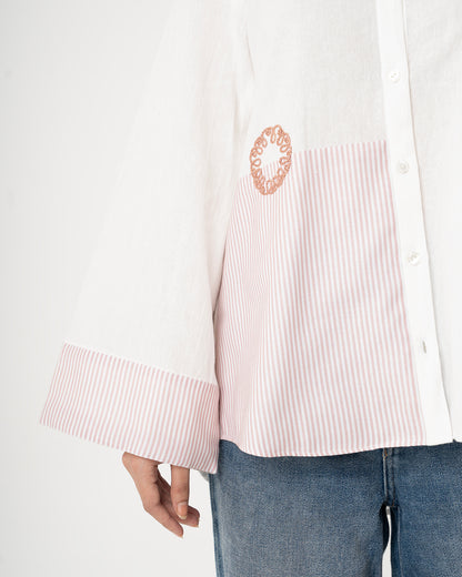 White Pink Stripe Color Block Shirt