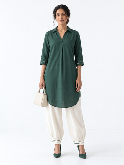 FOREST GREEN KURTA & BALLOON PANT SET